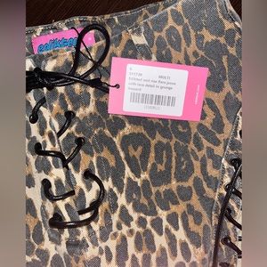 Edikted mid rise flare jeans with lace up detail